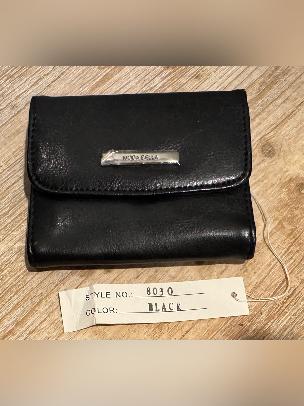 Moda Bella Black Faux Leather Tri-Fold Wallet